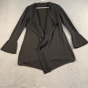 WHBM Women’s Black Shimmer Open Front Bell Sleeve Draped Cardigan Sweater, XS